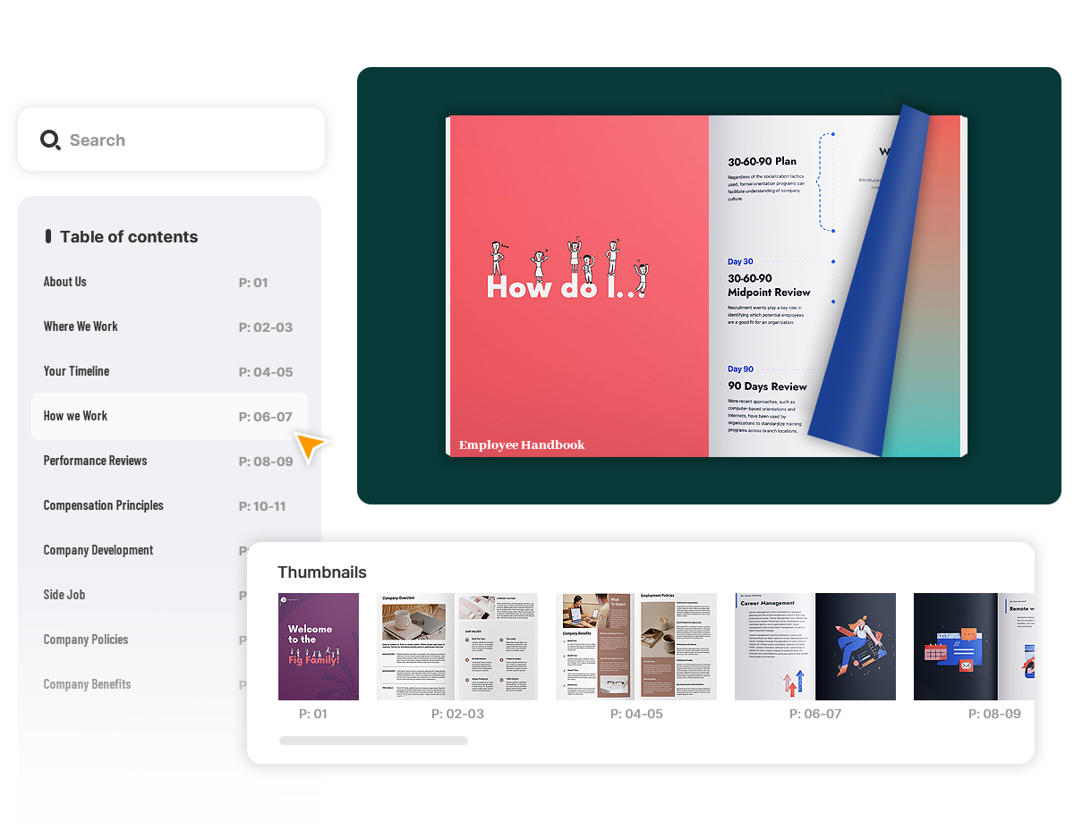 online staff handbook with toc and thumbnail navigation